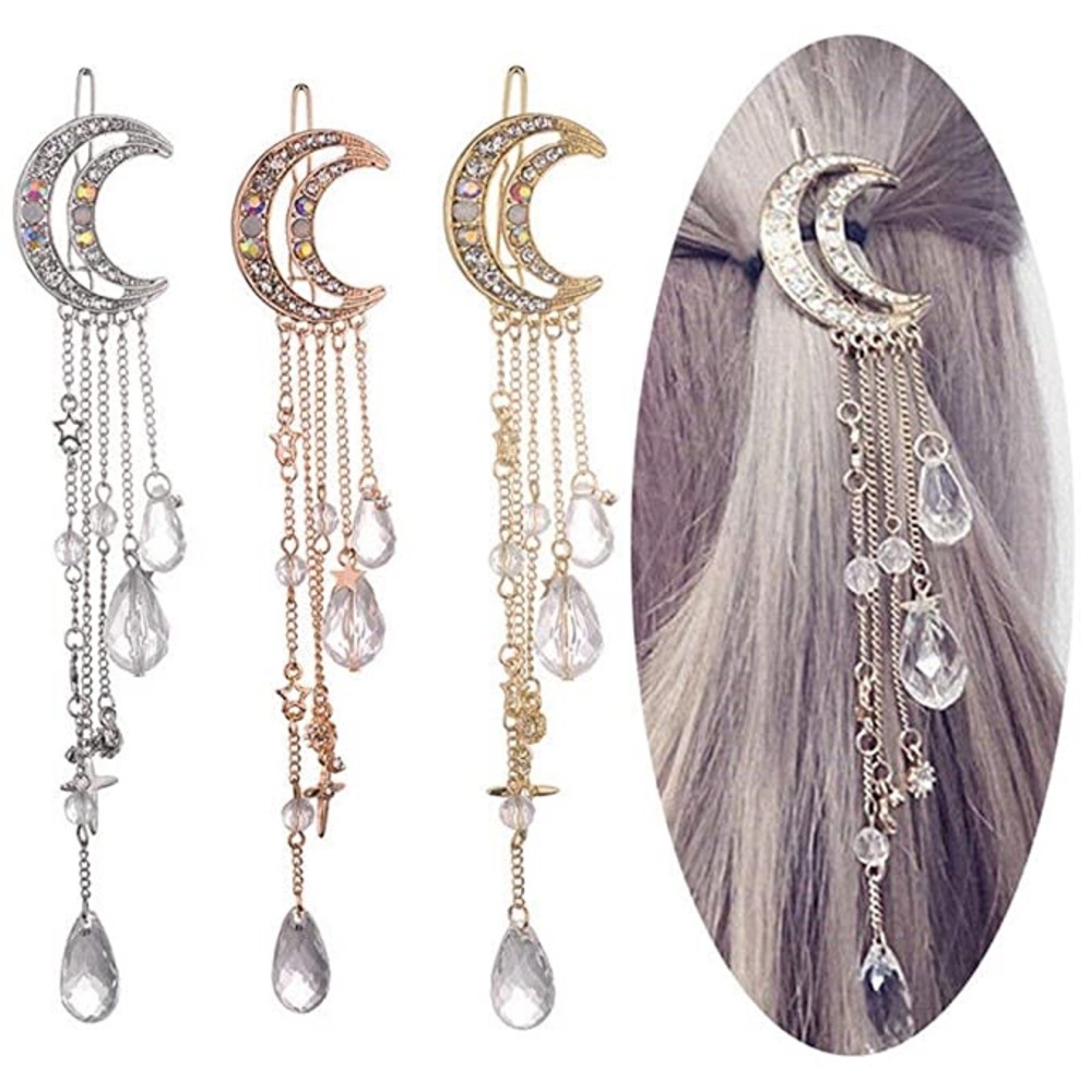 Moon stars crystals hair clips gold silver rose - Picture 1 of 16